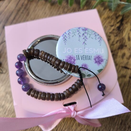 Coconut and amethyst adjustable bracelet + mirror